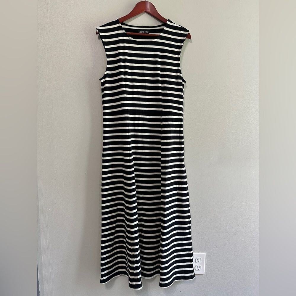 J. Crew Women’s Maxi Dress Size Medium Black White Stripe Cotton Short Sleeve